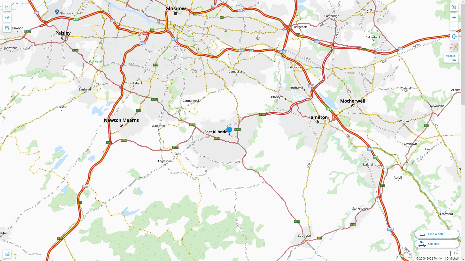 East Kilbride Royaume Uni Autoroute et carte routiere